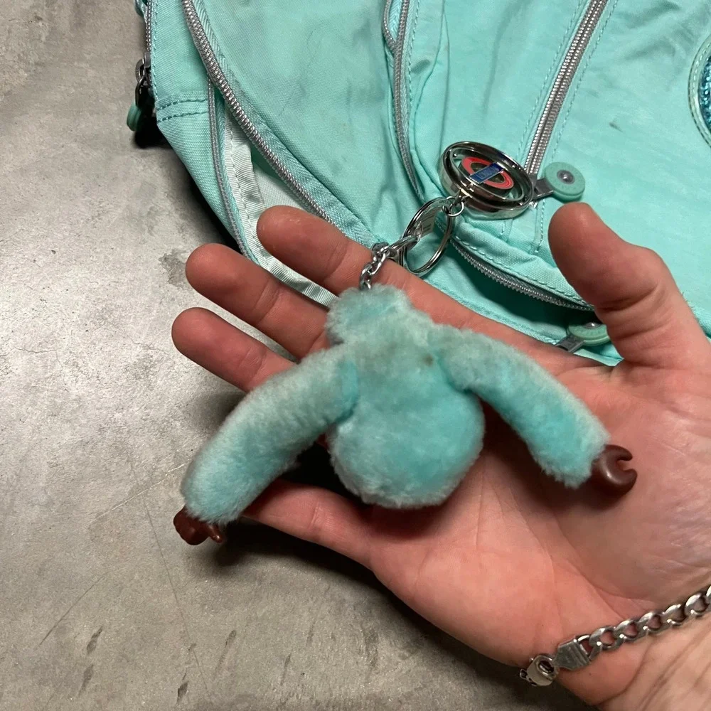 Kipling Seoul Large Backpack Aqua Teal Crinkle Nylon Glitter Star Logo Monkey